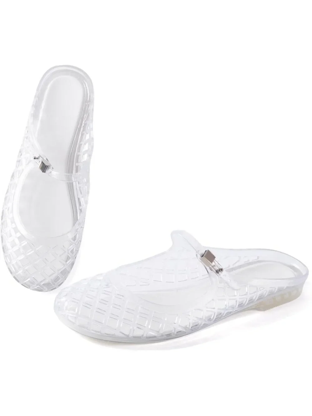 Women's White Mary Jane Jelly Mule Flat Sandals Waterproof Beach Pool Comfort